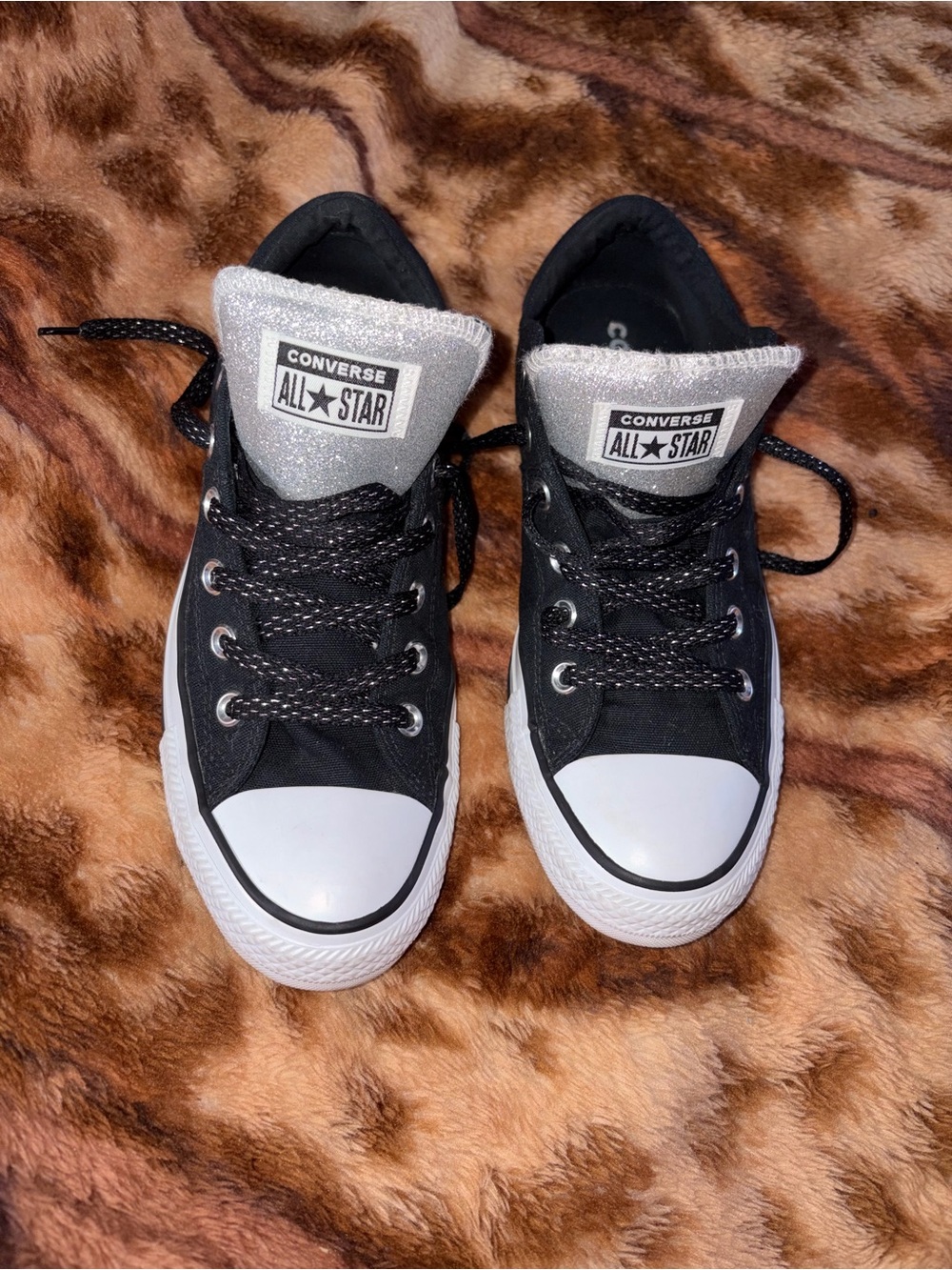 Converse Black & Silver Glitter Double Tongue Low Top Sneakers